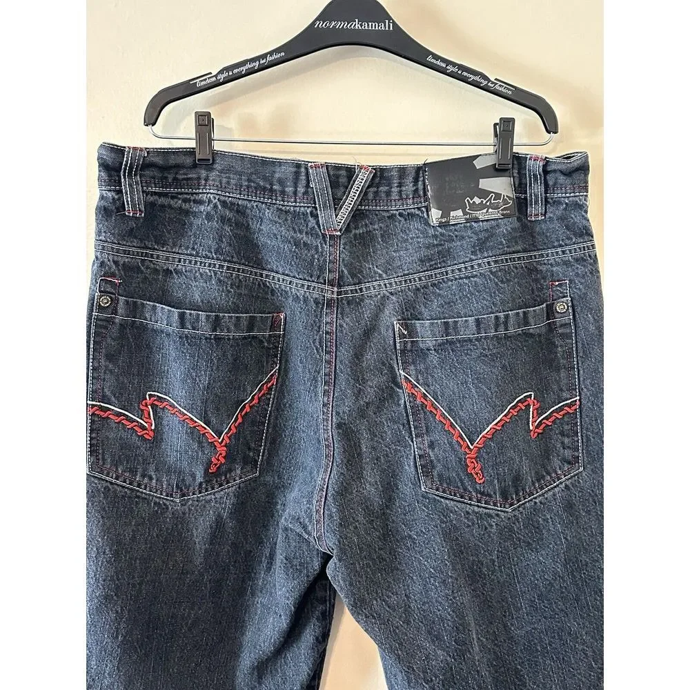 5ive Jungle Black Shorts Men Denim Baggy Hip‎ Hop Y2K Red Chain Stitching Sz 40